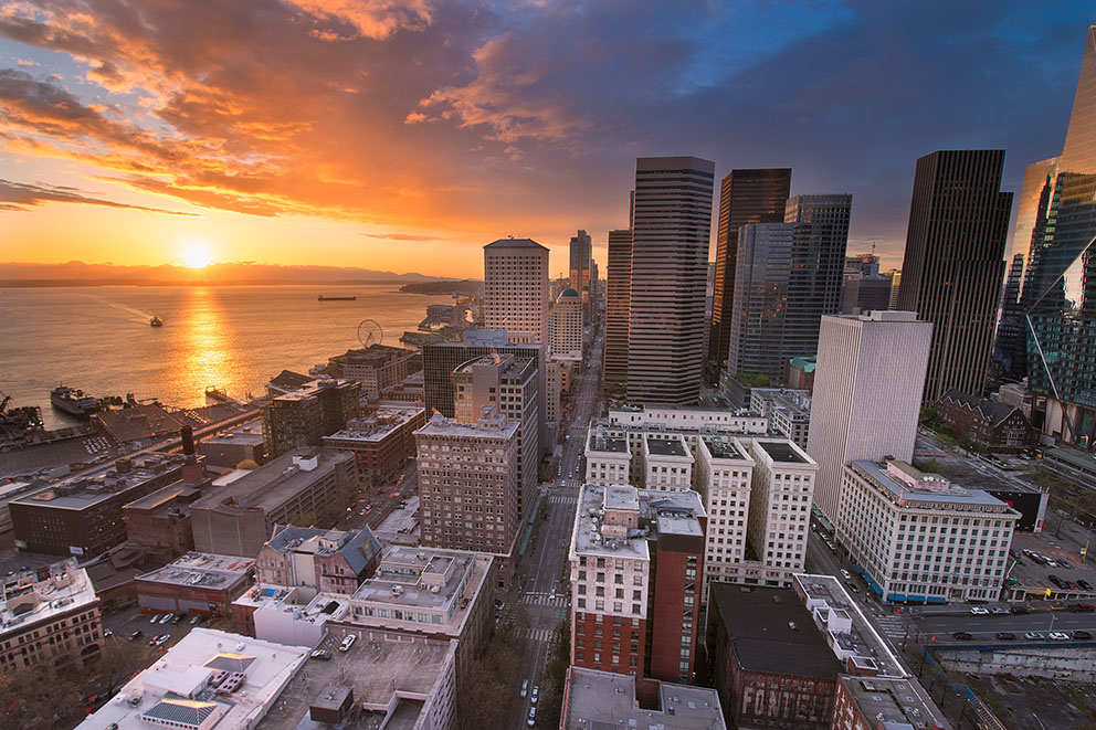The Seattle Skyline at sunset